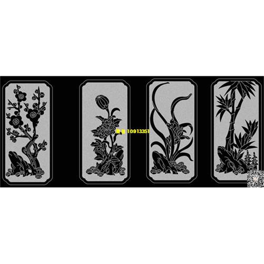 精雕图57梅兰竹菊墓碑板精雕图线雕图线条图单线铣底图_电脑雕刻plt文泰矢量图精雕图浮雕图